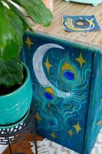 ‘Cosmic Peacock’ Hand-Painted Dresser