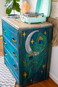 ‘Cosmic Peacock’ Hand-Painted Dresser