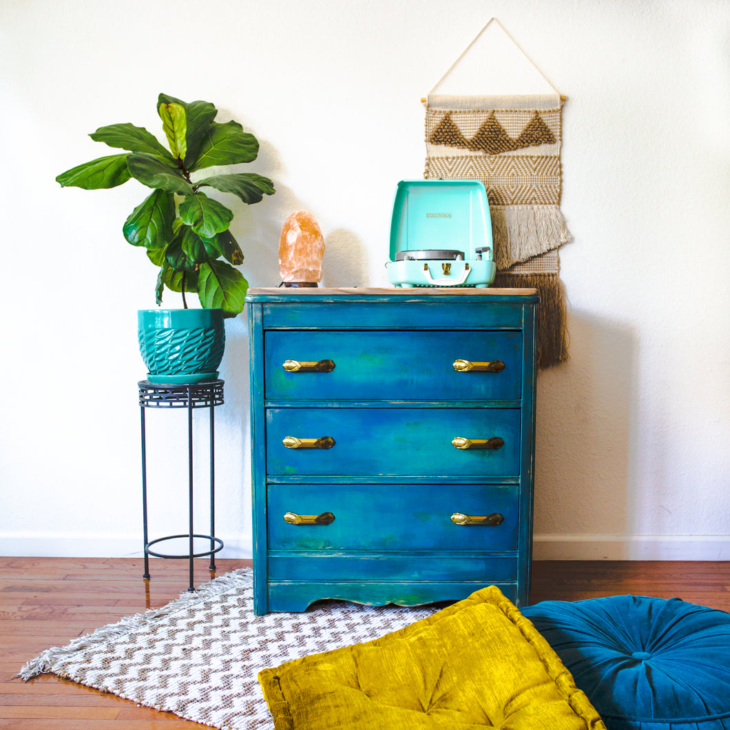 ‘Cosmic Peacock’ Hand-Painted Dresser