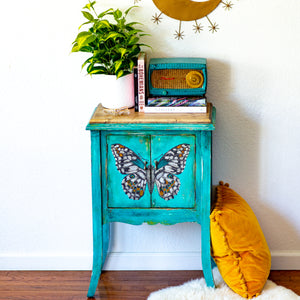 'Blooming Swallowtail’ Hand-Painted Side Table